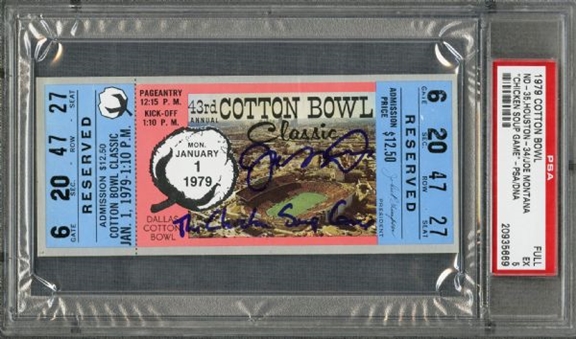 Joe Montana Signed 1979 Cotton Bowl Full Ticket "Chicken Soup Game" - Graded PSA 5
